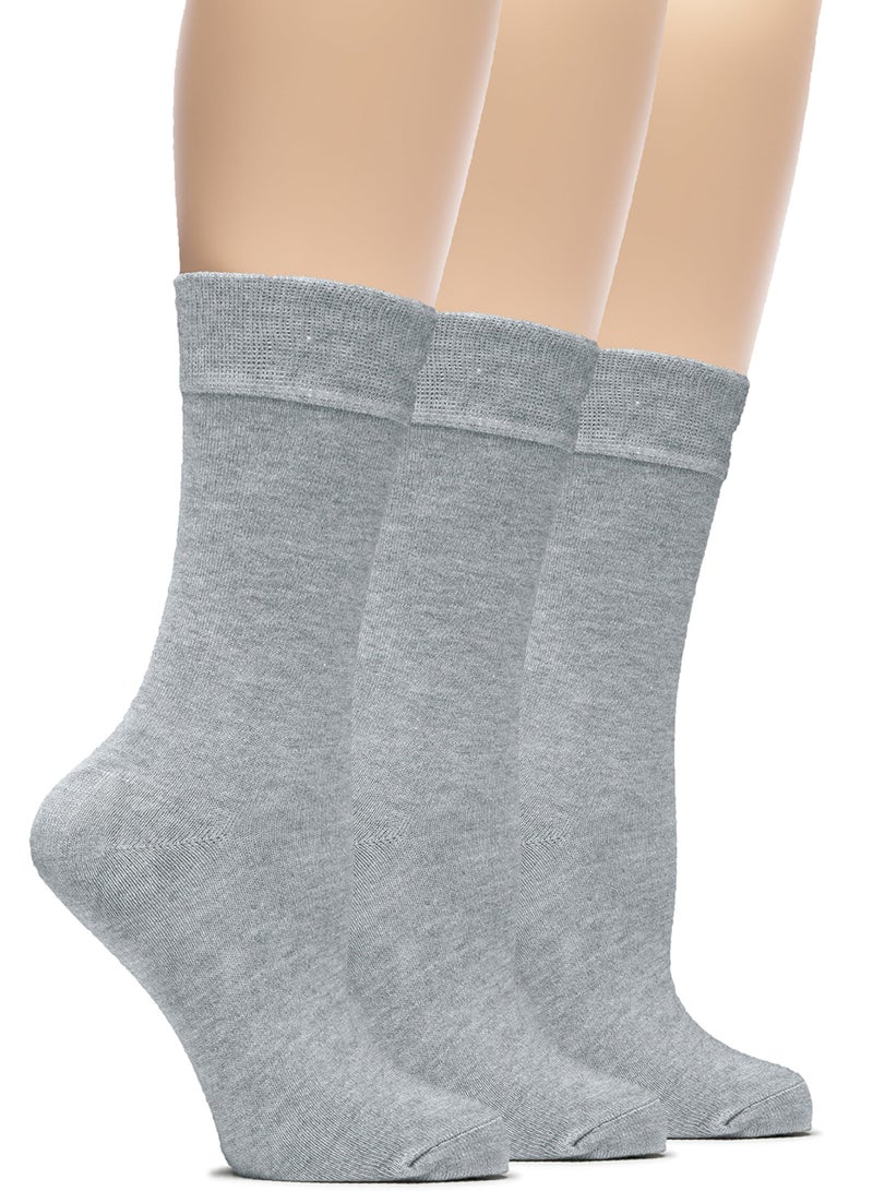 Hugh Ugoli Women Rayon Dress Socks, Extremely Soft Thin Crew Socks for Business, Trouser & Casual, Non-Binding & Breathable, Light Grey, 3 Pairs, Shoe Size: 6-9 - Image 1